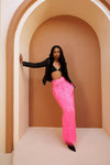 Long Pink Feather Skirt with Slit