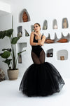 Canton Mermaid Sheer Tulle Full Length Skirt in Black