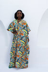 Park V-Neck Floor Length Short Sleeve Kaftan in Multi-Color Yellow