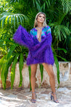 Kazin Purple Long Sleeve Tunic Feather Dress with Rhinestone