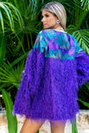 Kazin Purple Long Sleeve Tunic Feather Dress with Rhinestone